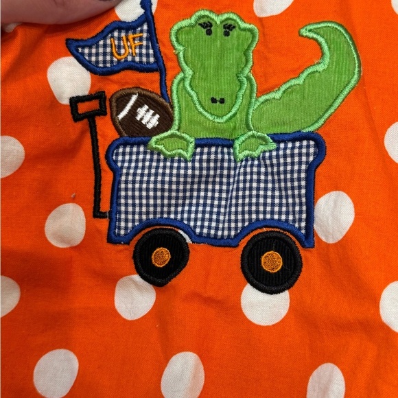 Univ. of Florida Gators Football Bubble Romper Orange Polkadot Appliqué - Picture 3 of 6